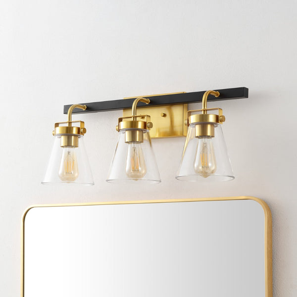 Safavieh RAYNEY, 3-Light Wall Sconce for Elegant Ambient Illumination in Iron and Glass – Perfect Accent Fixture Brass / Black SCN4118A