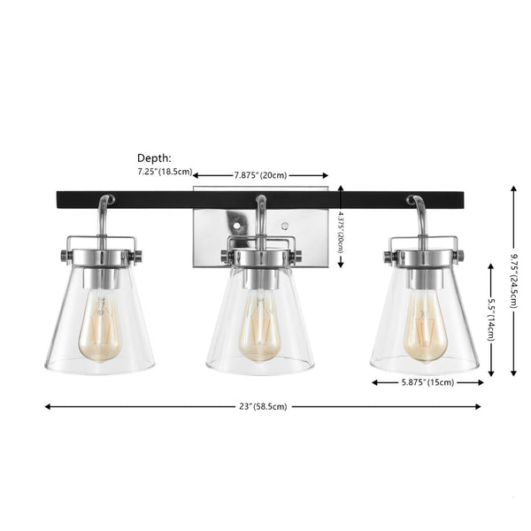 Safavieh RAYNEY, 3-Light Wall Sconce for Elegant Ambient Illumination in Iron and Glass – Perfect Accent Fixture Chrome / Black SCN4118B