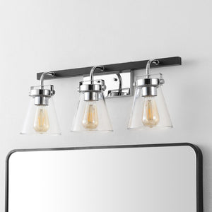 Safavieh RAYNEY, 3-Light Wall Sconce for Elegant Ambient Illumination in Iron and Glass – Perfect Accent Fixture Chrome / Black SCN4118B
