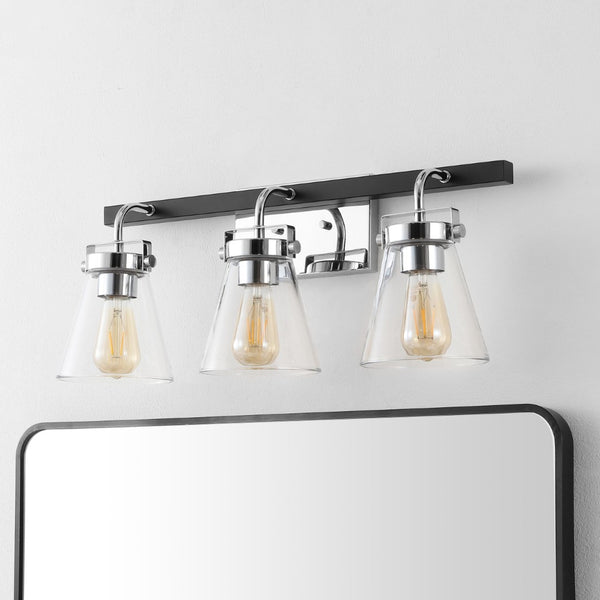 Safavieh RAYNEY, 3-Light Wall Sconce for Elegant Ambient Illumination in Iron and Glass – Perfect Accent Fixture Chrome / Black SCN4118B