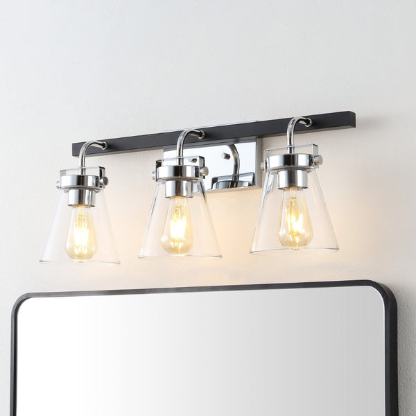 Safavieh RAYNEY, 3-Light Wall Sconce for Elegant Ambient Illumination in Iron and Glass – Perfect Accent Fixture Chrome / Black SCN4118B
