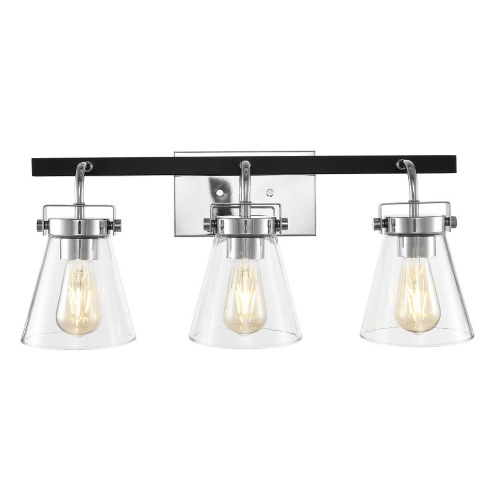Safavieh RAYNEY, 3-Light Wall Sconce for Elegant Ambient Illumination in Iron and Glass – Perfect Accent Fixture Chrome / Black SCN4118B