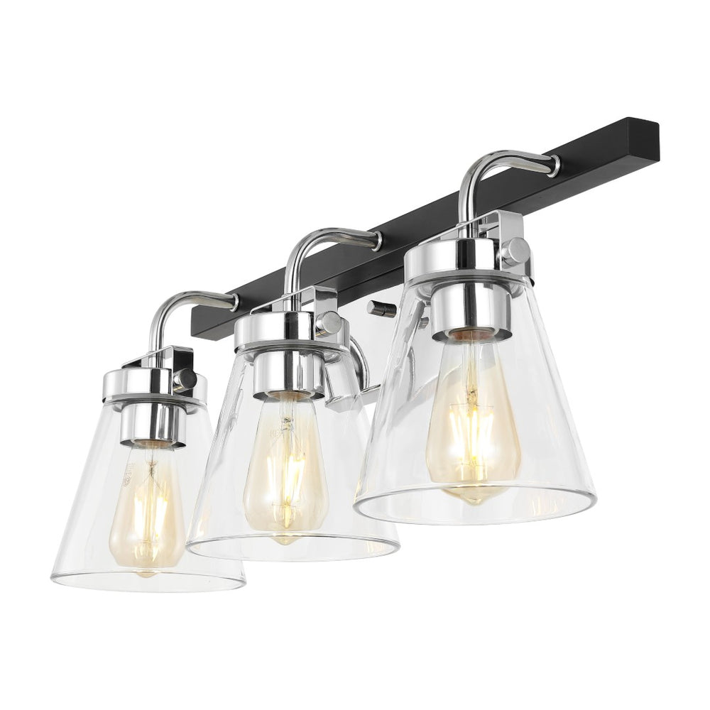 Safavieh RAYNEY, 3-Light Wall Sconce for Elegant Ambient Illumination in Iron and Glass – Perfect Accent Fixture Chrome / Black SCN4118B