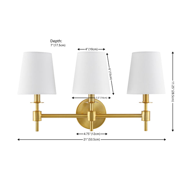 Safavieh Davielle, 3 Light, 21 Inch, Brass, Iron Wall Sconce Brass Gold SCN4120B