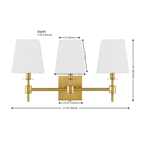 Safavieh Clelia, 3 Light, 21.25 Inch, Brass, Iron Wall Sconce X23 Brass Gold 7.25" x 21.25" x 11.25"