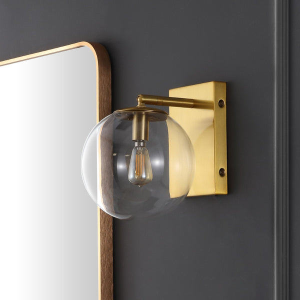 Safavieh SEOUL, Set of 2 Contemporary Iron and Glass Wall Sconces for Stylish Home Illumination Upgrade Gold SCN4124A-SET2