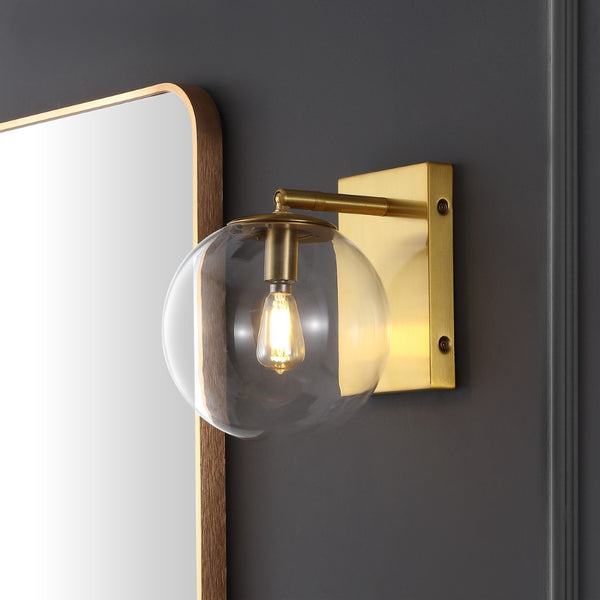 Safavieh SEOUL, Set of 2 Contemporary Iron and Glass Wall Sconces for Stylish Home Illumination Upgrade Gold SCN4124A-SET2