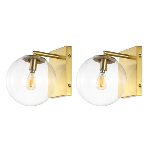 Safavieh SEOUL, Set of 2 Contemporary Iron and Glass Wall Sconces for Stylish Home Illumination Upgrade Gold SCN4124A-SET2