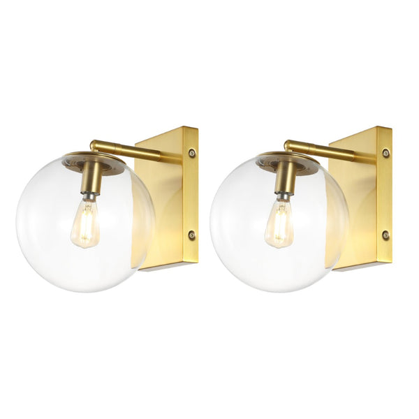 Safavieh SEOUL, Set of 2 Contemporary Iron and Glass Wall Sconces for Stylish Home Illumination Upgrade Gold SCN4124A-SET2