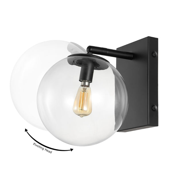 Safavieh SEOUL, Set of 2 Contemporary Iron and Glass Wall Sconces for Stylish Home Illumination Upgrade Black SCN4124B-SET2
