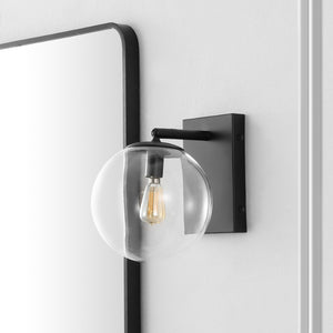Safavieh SEOUL, Set of 2 Contemporary Iron and Glass Wall Sconces for Stylish Home Illumination Upgrade Black SCN4124B-SET2