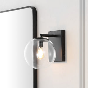 Safavieh SEOUL, Set of 2 Contemporary Iron and Glass Wall Sconces for Stylish Home Illumination Upgrade Black SCN4124B-SET2