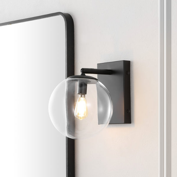 Safavieh SEOUL, Set of 2 Contemporary Iron and Glass Wall Sconces for Stylish Home Illumination Upgrade Black SCN4124B-SET2