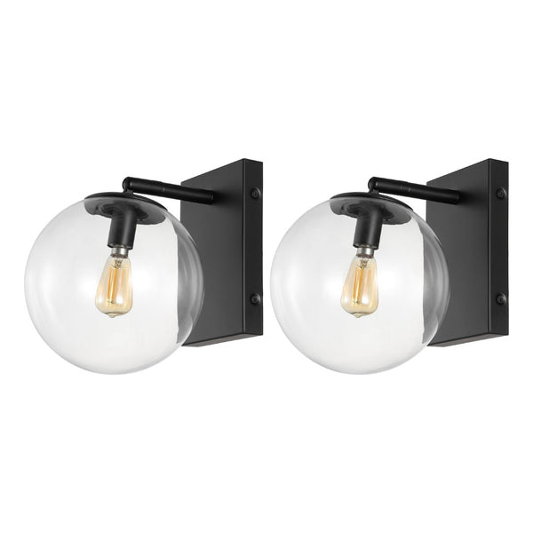 Safavieh SEOUL, Set of 2 Contemporary Iron and Glass Wall Sconces for Stylish Home Illumination Upgrade Black SCN4124B-SET2