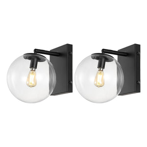 Safavieh SEOUL, Set of 2 Contemporary Iron and Glass Wall Sconces for Stylish Home Illumination Upgrade Black SCN4124B-SET2