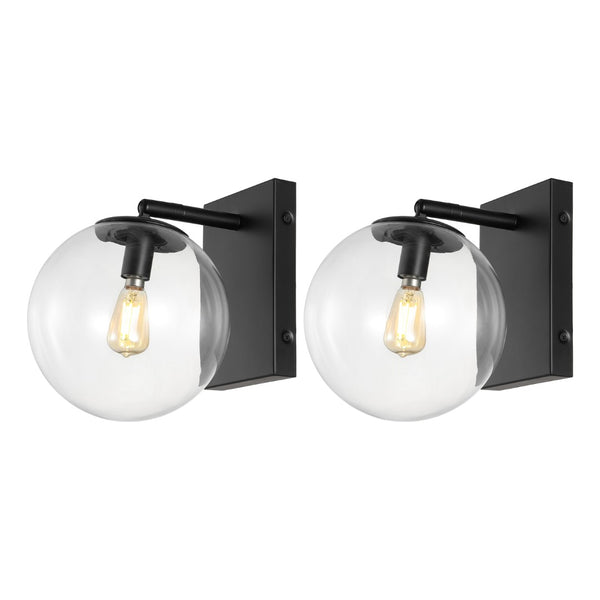 Safavieh SEOUL, Set of 2 Contemporary Iron and Glass Wall Sconces for Stylish Home Illumination Upgrade Black SCN4124B-SET2