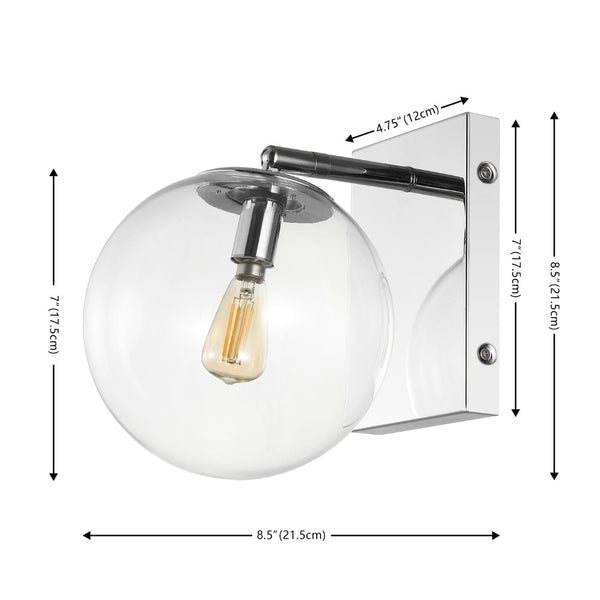 Safavieh SEOUL, Set of 2 Contemporary Iron and Glass Wall Sconces for Stylish Home Illumination Upgrade Chrome SCN4124C-SET2