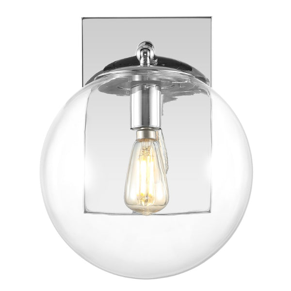 Safavieh SEOUL, Set of 2 Contemporary Iron and Glass Wall Sconces for Stylish Home Illumination Upgrade Chrome SCN4124C-SET2
