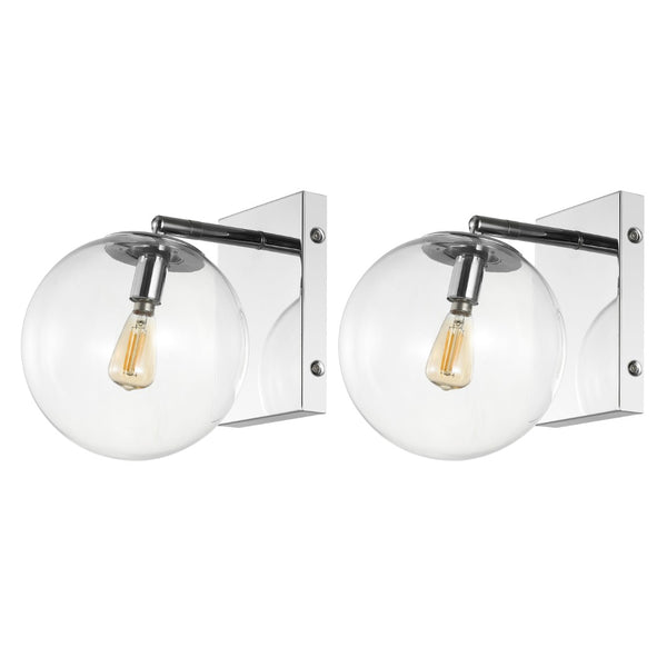 Safavieh SEOUL, Set of 2 Contemporary Iron and Glass Wall Sconces for Stylish Home Illumination Upgrade Chrome SCN4124C-SET2