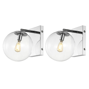 Safavieh SEOUL, Set of 2 Contemporary Iron and Glass Wall Sconces for Stylish Home Illumination Upgrade Chrome SCN4124C-SET2