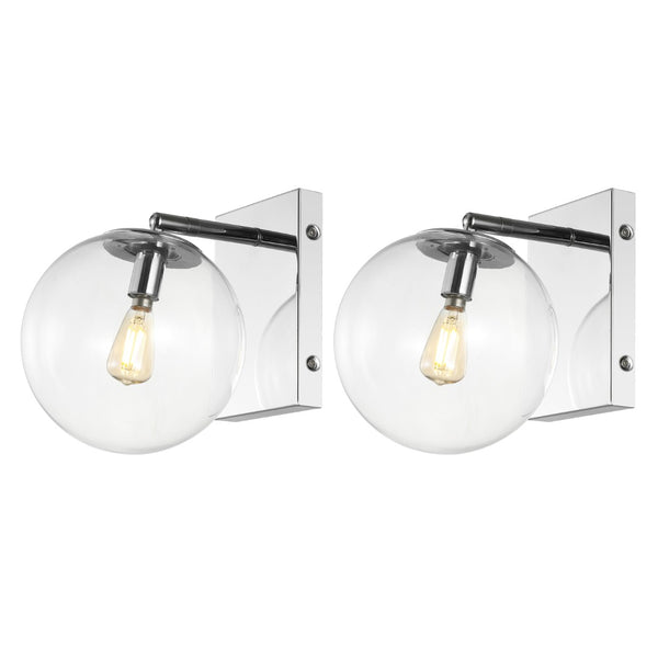 Safavieh SEOUL, Set of 2 Contemporary Iron and Glass Wall Sconces for Stylish Home Illumination Upgrade Chrome SCN4124C-SET2