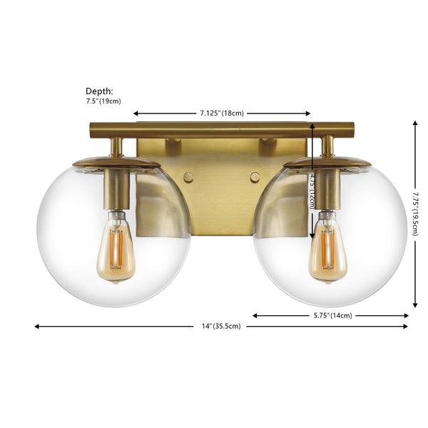 Safavieh Severa, 2 Light, 13.5 Inch, Brass, Iron/Glass Wall Sconce Brass Gold SCN4125A