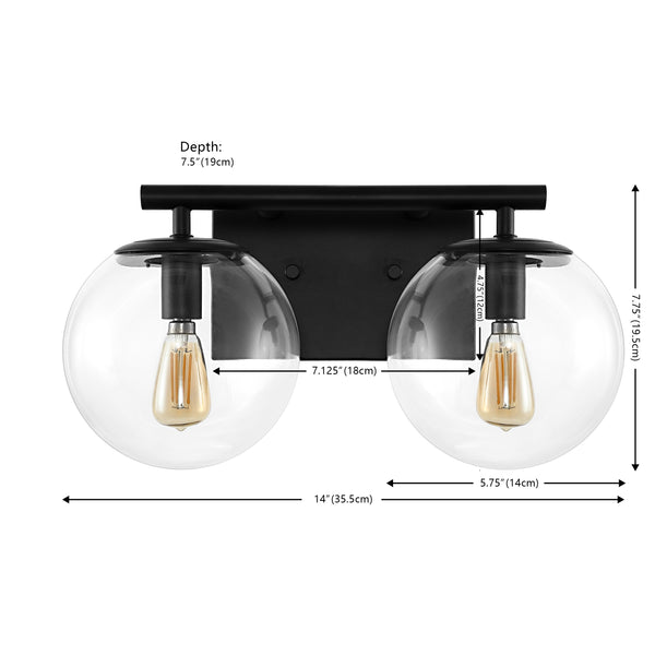 Safavieh Severa, 2 Light, 13.5 Inch, Brass, Iron/Glass Wall Sconce Black SCN4125B