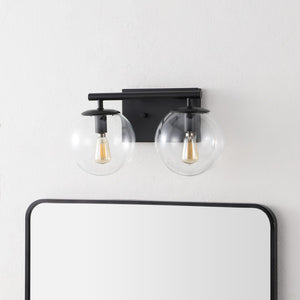 Safavieh Severa, 2 Light, 13.5 Inch, Brass, Iron/Glass Wall Sconce Black SCN4125B