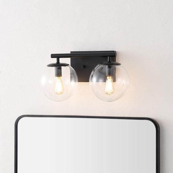 Safavieh Severa, 2 Light, 13.5 Inch, Brass, Iron/Glass Wall Sconce Black SCN4125B