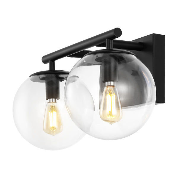 Safavieh Severa, 2 Light, 13.5 Inch, Brass, Iron/Glass Wall Sconce Black SCN4125B