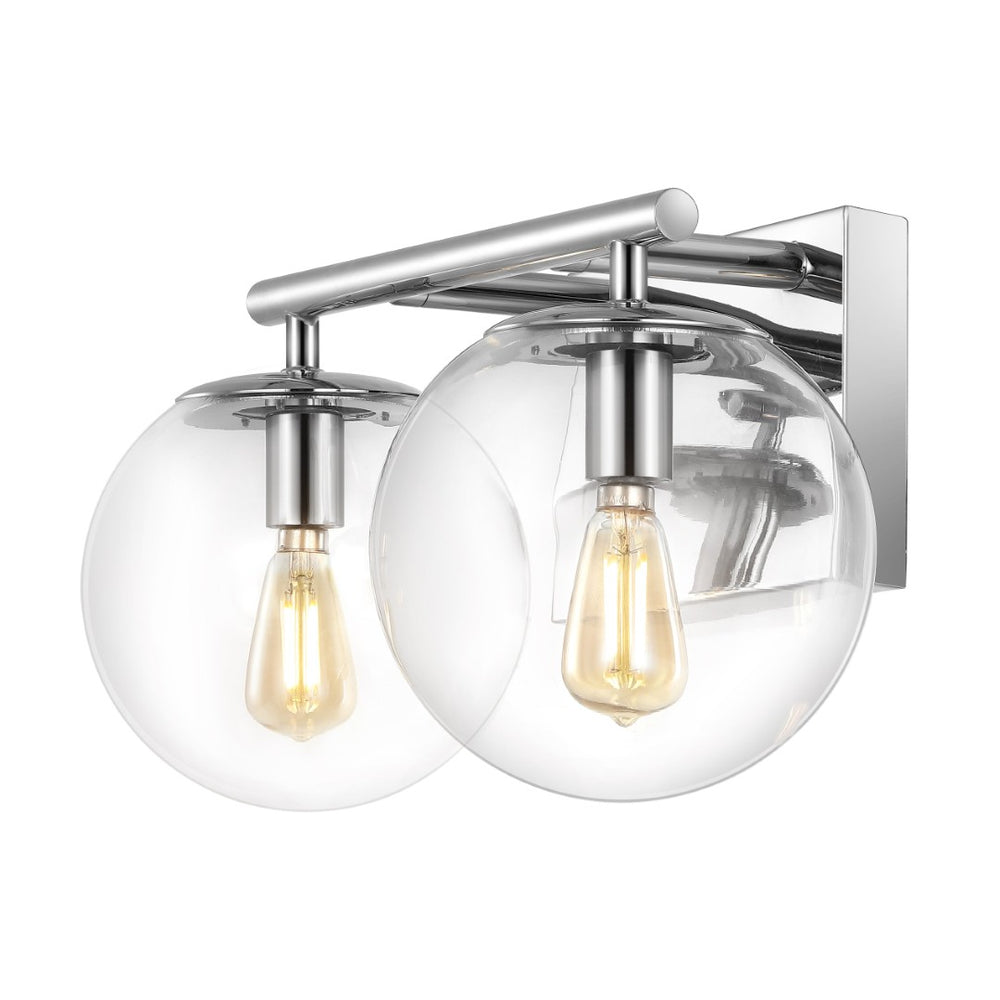 Safavieh SEVERA, Modern 2-Light Wall Sconce with Clear Glass Accents for Stylish Home Illumination Design Chrome SCN4125C