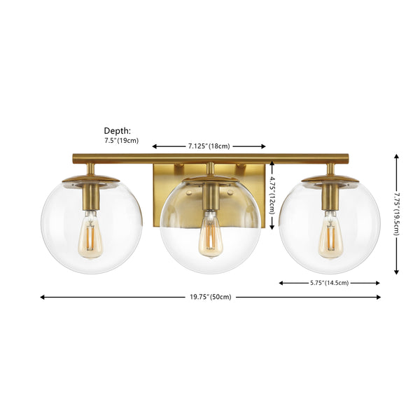 Safavieh Charlene, 3 Light, 19 Inch, Brass, Iron/Glass Wall Sconce Brass Gold SCN4126A