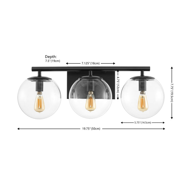 Safavieh Charlene, 3 Light, 19 Inch, Black, Iron/Glass Wall Sconce Black SCN4126B