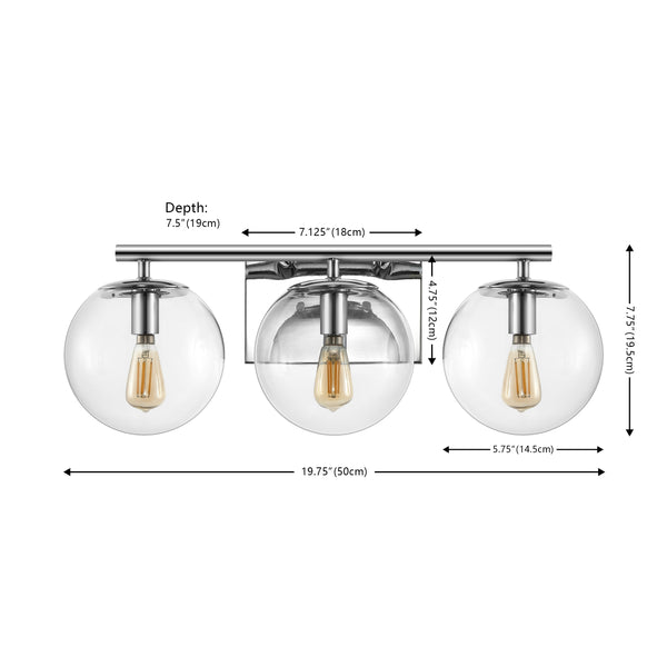 Safavieh Charlene, 3 Light, 19 Inch, Chrome, Iron/Glass Wall Sconce Chrome SCN4126C