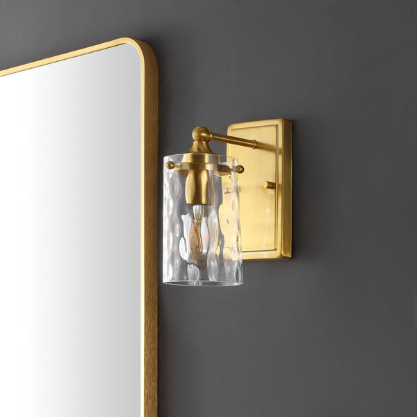Safavieh JOBIE, Elegant 7-Inch Iron and Glass Sconce Set of 2 for Warm Ambient Lighting in Any Space Brass SCN4128A-SET2