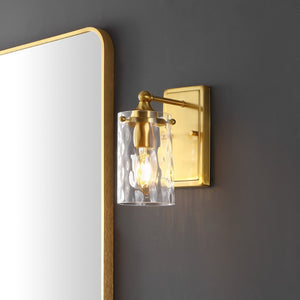 Safavieh JOBIE, Elegant 7-Inch Iron and Glass Sconce Set of 2 for Warm Ambient Lighting in Any Space Brass SCN4128A-SET2