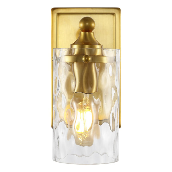 Safavieh JOBIE, Elegant 7-Inch Iron and Glass Sconce Set of 2 for Warm Ambient Lighting in Any Space Brass SCN4128A-SET2