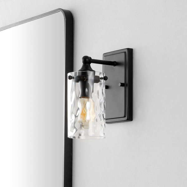 Safavieh JOBIE, Elegant 7-Inch Iron and Glass Sconce Set of 2 for Warm Ambient Lighting in Any Space Black SCN4128B-SET2