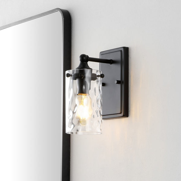 Safavieh JOBIE, Elegant 7-Inch Iron and Glass Sconce Set of 2 for Warm Ambient Lighting in Any Space Black SCN4128B-SET2