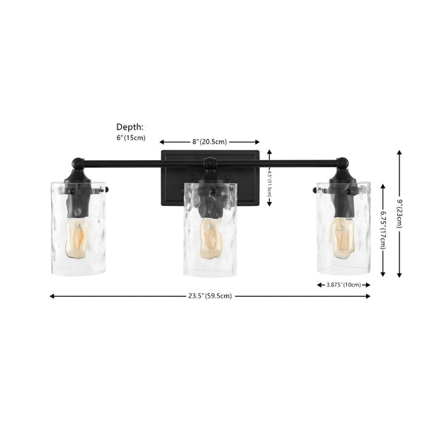 Safavieh JOHARI, 3-Light Wall Sconce, 23.5-Inch Elegant Iron and Glass Design for Stylish Home Illumination Black SCN4129B