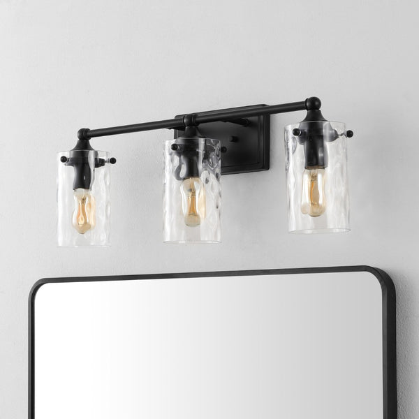Safavieh JOHARI, 3-Light Wall Sconce, 23.5-Inch Elegant Iron and Glass Design for Stylish Home Illumination Black SCN4129B