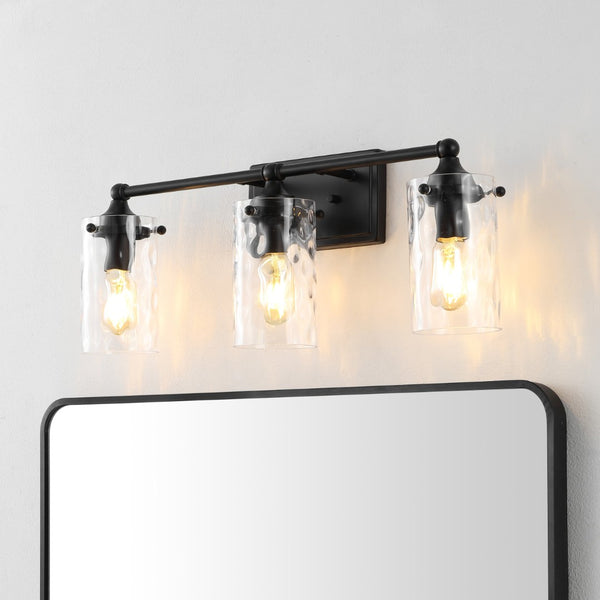 Safavieh JOHARI, 3-Light Wall Sconce, 23.5-Inch Elegant Iron and Glass Design for Stylish Home Illumination Black SCN4129B