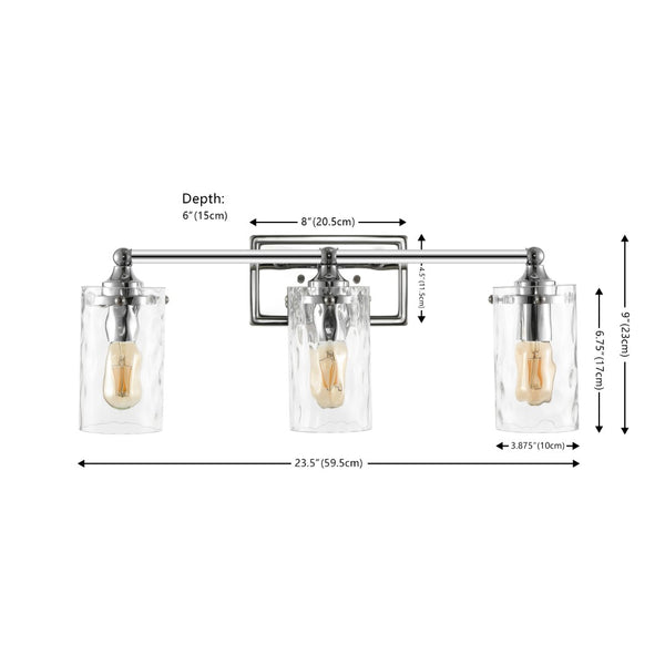 Safavieh JOHARI, 3-Light Wall Sconce, 23.5-Inch Elegant Iron and Glass Design for Stylish Home Illumination Chrome SCN4129C