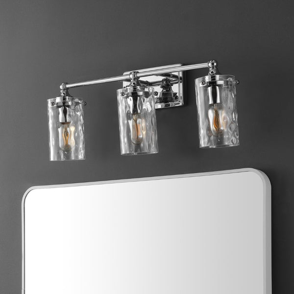 Safavieh JOHARI, 3-Light Wall Sconce, 23.5-Inch Elegant Iron and Glass Design for Stylish Home Illumination Chrome SCN4129C