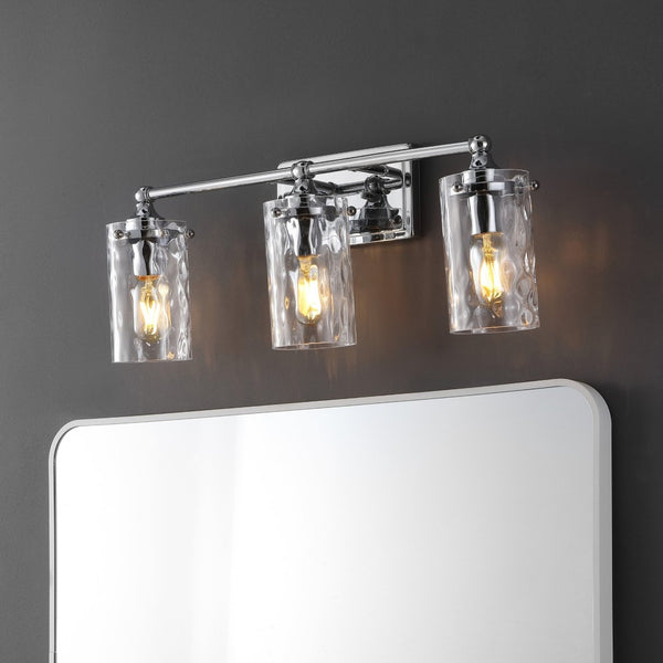 Safavieh JOHARI, 3-Light Wall Sconce, 23.5-Inch Elegant Iron and Glass Design for Stylish Home Illumination Chrome SCN4129C