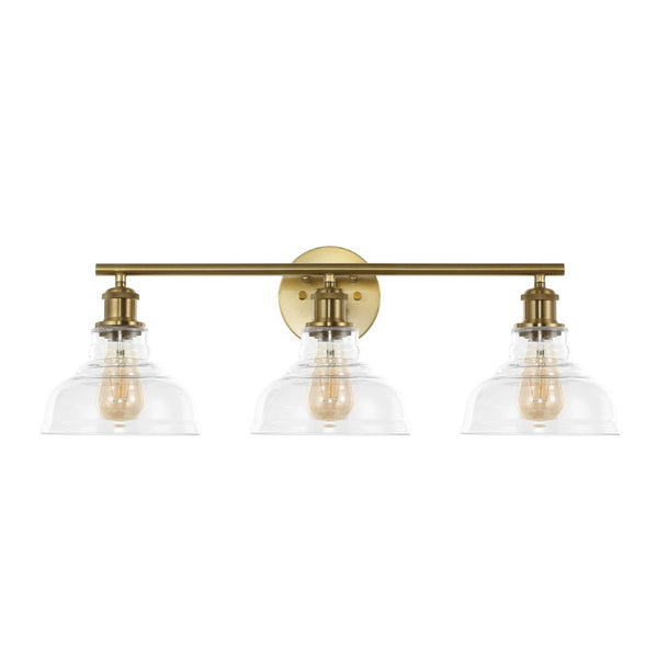 Safavieh CALYNA, 3-Light Wall Sconce for Modern Interiors, Industrial Design with Clear Glass Shades, 27.25" Wide Brass SCN4130A