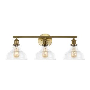 Safavieh CALYNA, 3-Light Wall Sconce for Modern Interiors, Industrial Design with Clear Glass Shades, 27.25" Wide Brass SCN4130A