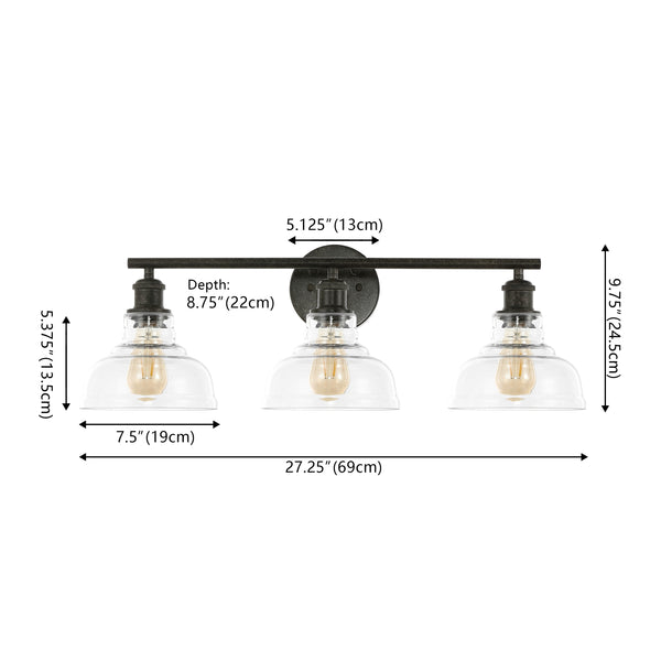 Safavieh Calyna, 3 Light, 28 Inch, Black, Iron/Glass Wall Sconce SCN4130B