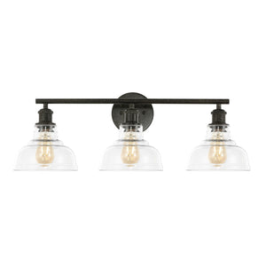 Safavieh CALYNA, 3-Light Wall Sconce for Modern Interiors, Industrial Design with Clear Glass Shades, 27.25" Wide Black SCN4130B