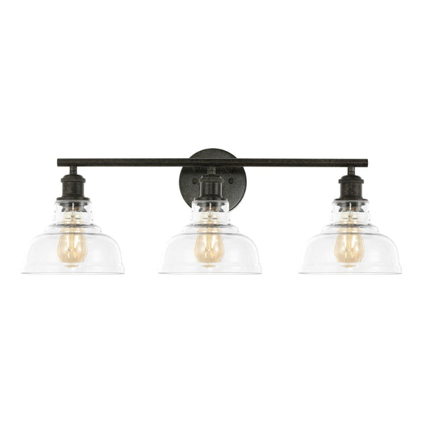 Safavieh CALYNA, 3-Light Wall Sconce for Modern Interiors, Industrial Design with Clear Glass Shades, 27.25" Wide Black SCN4130B